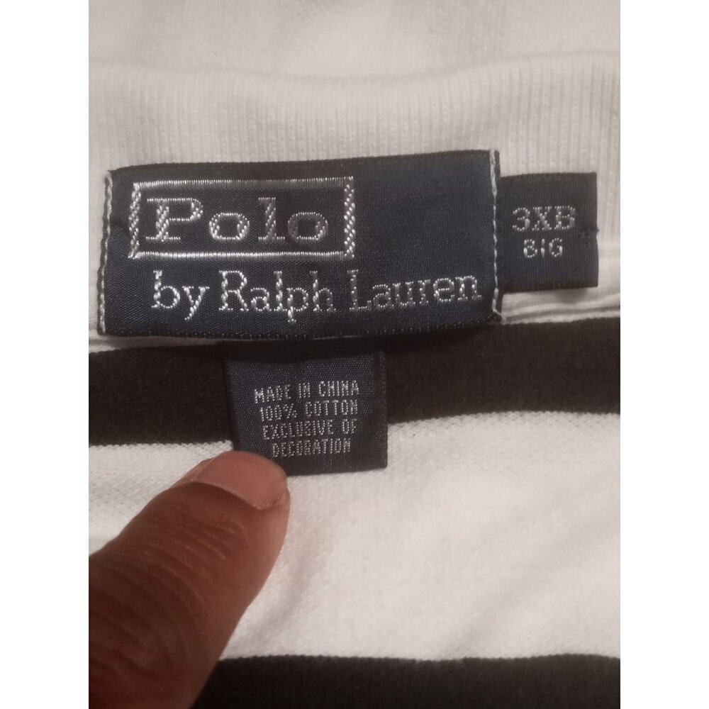 Ralph Lauren Polo Shirt Mens 3XB Big Black White Stripe Pony Logo Short Sleeve - Picture 10 of 13